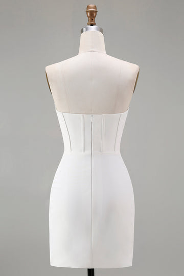 Strapless White Bodycon Corset Homecoming Dress With Beading